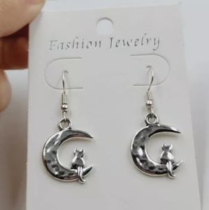 Cat and Moon Dangle Earrings